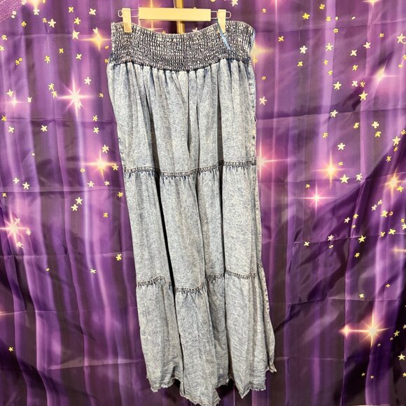 Blue Velvet - Denim Tiered Maxi Skirt with Smocking Detail - Medium Wash - XL - - Picture 5 of 8